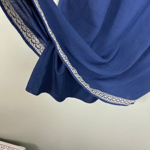 Lucky Brand Embroidered Navy Blue White Short Sleeve Mini Shift Dress Boho XS - Picture 6 of 9
